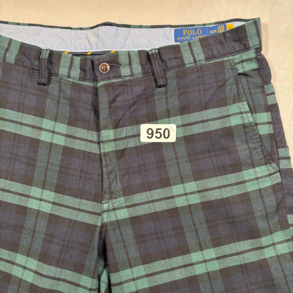 Polo Ralph Lauren Chino Pants Mens 34x32 Green Black Watch Plaid Stretch - Picture 14 of 14